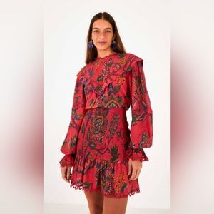 Farm Rio sunset tapestry blush mini dress